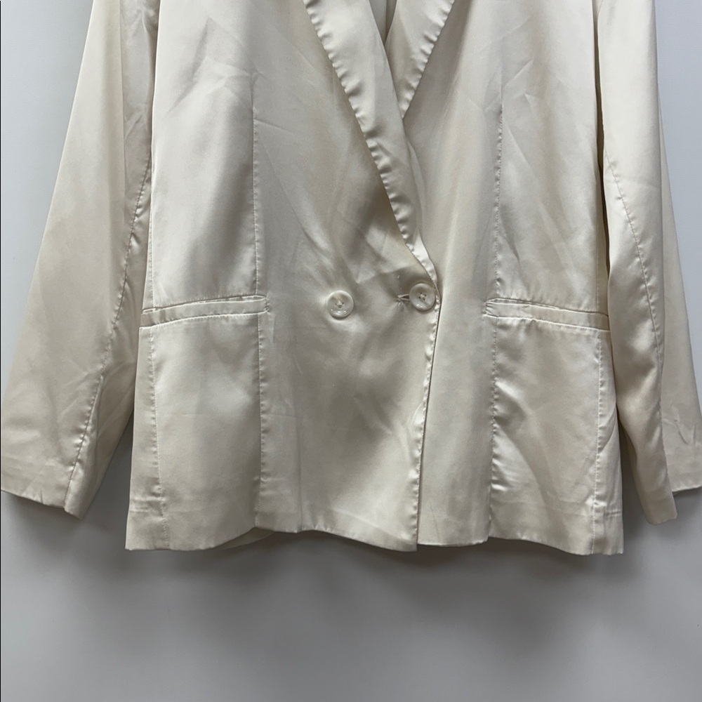 Anthropologie Hutch Satin Double Breasted Blazer Jacket Preppy White Small - Picture 3 of 7